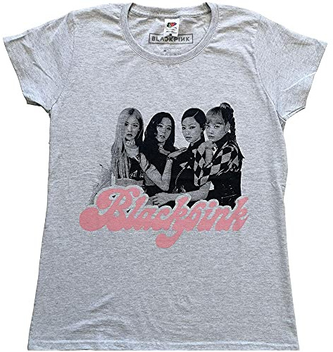 Rockoff Trade Blackpink T-shirt officiel avec logo du groupe photo pour femme Coupe skinny Gris chiné, gris, L