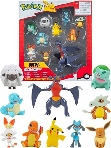 Pokémon Pokemon Figuren Set 10 pcs – 5-11 cm Figuren – Garchomp, Pikachu, Charmander, Squirtle, Bulbasaur, Eevee, Scorbunny, Cubone, Wooloo & Riolu - Neueste 2022 - Offiziell Pokemon Spielzeug