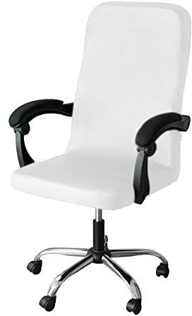 Lukery Bürostuhl Bezug Modern Bürostuhlabdeckung Elastische Drehstuhl Bezug mit Reißverschluss Spandex Waschbare Abnehmbarer Stuhlhussen für Drehstuhl Computer Stuhl (Weiß,L)