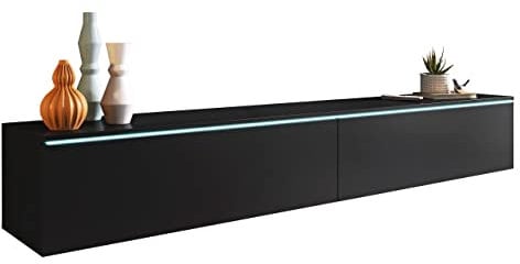 Mirjan24 TV Lowboard Stone, TV Schrank, Fernsehschrank, Grifflose Öffnen, Hängeschrank Hochglanz Matt Wohnwand (Schwarz Graphit, Modell: 180 / ohne LED Beleuchtung)