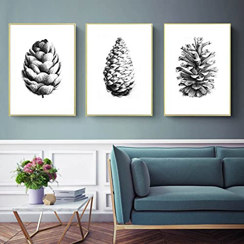 Kunstdruck Schwarz-Weiß-Skizze Hand Zeichnen Tannenzapfen Leinwand Malerei Wandkunst Poster Drucke Nordische Bilder Für Wohnzimmer Wohnkultur 50x70cm