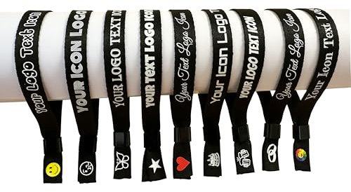 100 Schwarz Personalisiertes Festival Stoff Armbänder – Einlassbänder für Events, Partys & Konzerte, Stoffarmband mit individuellem Druck