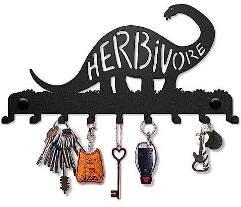 SirHoldeer Schlüsselbrett Modern, Dinosaurier Schlüsselhaken, Schlüsselhalter Wand, Schlüsselaufhänger mit 10 Haken, Schlüsselboard Schwarz, Key Holder Wall, Wanddeko Flur, Metall Deko