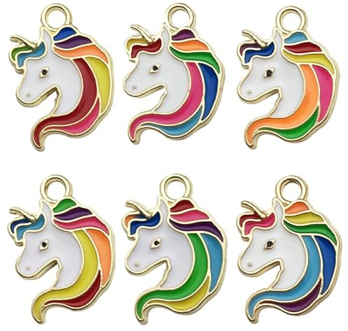 QIAMNI Niedliche Einhorn-Charm-Anhänger, Emaille-Metall, Regenbogenfarben, Einhorn-Halskette für Ohrringe, Armbänder, Schlüsselanhänger, DIY, Handwerk, Schmuck, 13 x 19 mm, für Kinder und Mädchen, 24