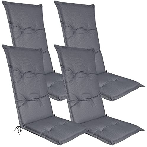 DILUMA Hochlehner Auflage Naxos für Gartenstühle 118x49 cm 4er Set Uni Grau - 6 cm Starke Stuhlauflage mit Komfortschaumkern und Bezug aus Baumwoll-Mischgewebe - Made in EU mit ÖkoTex100
