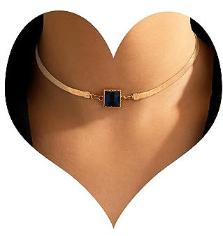 Wendalern Gemma A Spina Di Pesce Collana Girocollo Per Le Donne Simulato Zaffiro Birthstone Collana Oro Piatto Serpente Catena Girocollo Dainty Solitario Clavicola Collana Gioielli Per Le Ragazze