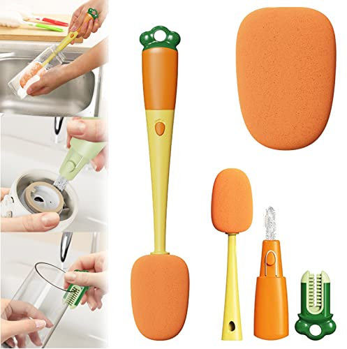 3 in 1 Cleaning Brush for Water Bottles, Long Handle Cup Brush, Gap Cleaning Brush, Cup Lid Detail Brush, Crevice Cleaning Brush for Water Bottles, Tumblers, Cups, Home Cleaning Gadgets (Orange)