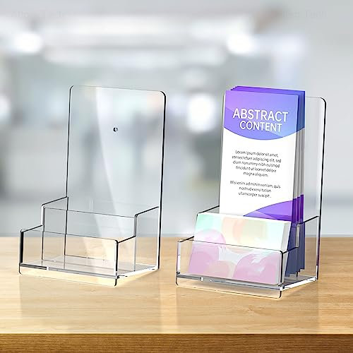 NiOffice 2er-Set Transparent Acryl-Prospektständer mit Visitenkartenfach, 10,5 cm Flyerständer/Prospekthalter zur Wandmontage oder als Tischaufsteller für Flyer, Broschüren, Menükarten und Magazine