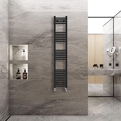 Warmehaus Straight Heated Towel Rail Radiator Ladder Black 1600x300mm Central Heating Radiators for Bathroom Kitchen