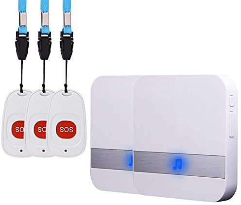 ALEENFOON Casa Allarme wireless mobile chiamata di emergenza, pulsante plug-in, chiamata di emergenza, allarme antipanico, allarme radio per chi ha bisogno di cure pazienti anziani (3 a 2 bianco)