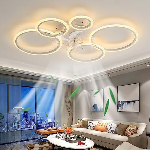 100CM Mute Ventilador de Techo con Luz Iluminación Moderna, LED 130W Luz de Techo Regulable con mando a distancia, Lámpara de techo para Salón Cocina Dormitorio, 6 Velocidades (Blanco)