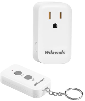 Remote Control Outlet Plug Wireless On Off Power Switch, WILAWELS Wireless Remote Light Switch for Lamp, Light, Fan, Programmable, Compact, 100ft RF Range, FCC Listed, Battery Included W02RC1106