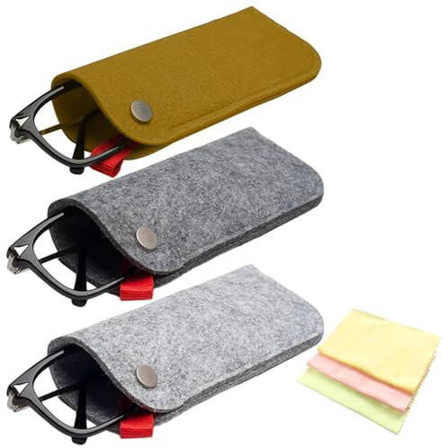 JTMKYO Set di 3 tasche per occhiali e 3 panni per occhiali, custodia morbida per occhiali da donna, custodia per occhiali da sole, custodia ultra sottile, grigio., Taglia unica