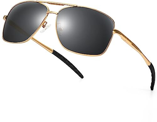 URUMQI Sonnenbrille Herren Damen Polarisiert Pilot Metallrahmen Sonnenbrillen UV400 Schutz Ultra Leicht Für Autofahren Angeln Golf Glänzende Goldener Rahmen