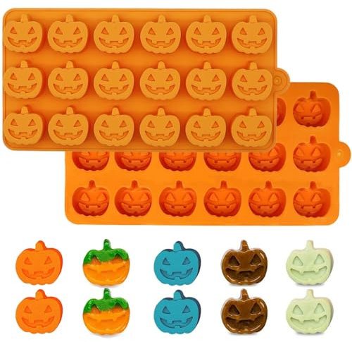 YJDM Silicone Halloween Pumpkin Molds, 2PCS 3D Pumpkin Halloween Candy Moulds 18 Cavity Chocolate Mould Pumpkin Silicone Cake Molds for Making Chocolate,Cake,Pudding,Jelly,ice Cubes
