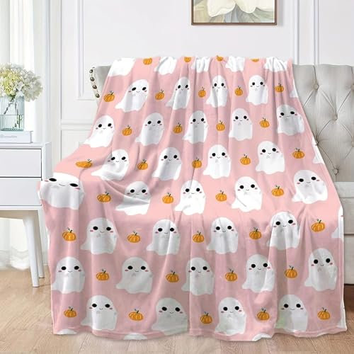 Halloween Decke, Kürbis Decke Flauschig Halloween Blanket Süße Rosa Kuscheldecke Herbst Decke Halloween Aesthetic Decke Orange Pink Halloween Kuscheldecke Pumpkin Geist Boo Decke (#01, 70*100CM)