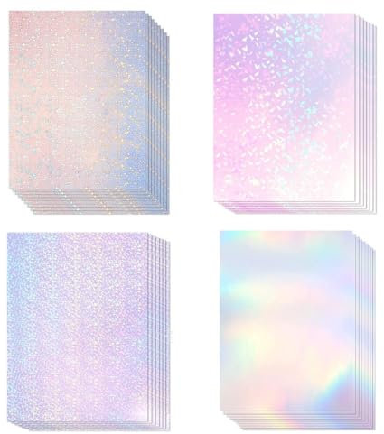 FTXanty 24 Pezzi Fogli Adesivi Olografici Vinile Trasparente Autoadesivo 4 Stili Carta Olografica A4 Autoadesiva Foglio di Carta Flash per Foto Scrapbooking Fai da Te Natale