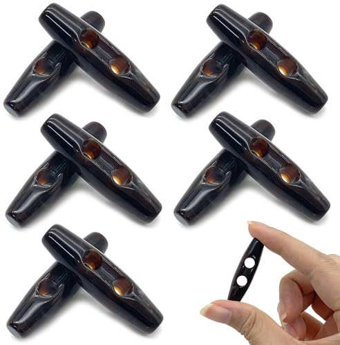 DHER 10 Stück Knebelknöpfe Toggle oval Knebel Horn Toggle Nähen Knöpfe Acryl Toggle Knöpfe, Oval Doppelloch Pullover Mantel Knöpfe, Harz Nähknöpfe für DIY Kleidung Nähzubehör (Kaffeefarben, 39MM)