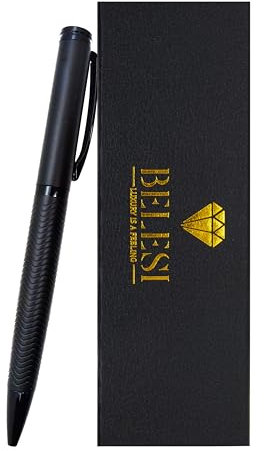 BELESI Hochwertiges SET. Kugelschreiber in Geschenkbox mit Ersatzmine. Mit geriffeltem Griff, Drehspitze, Schwarz, Schwarze Tinte