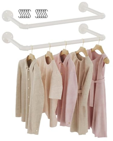 GUOHNHE 2er Set Industrierohr Kleiderstange, 54 cm Kleiderständer für die Wand, Kleidergestell Garderobenhalter, Garderobenstange Wandmontage, DIY Garderoben System, Weiß, SG54W-2