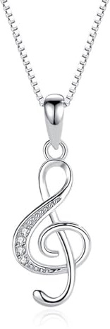 Belons Damen Kette Musik 925 Sterling Silber Zirkonia Musiknote Anhänger Halskette Note Kette für Mädchen Kinder