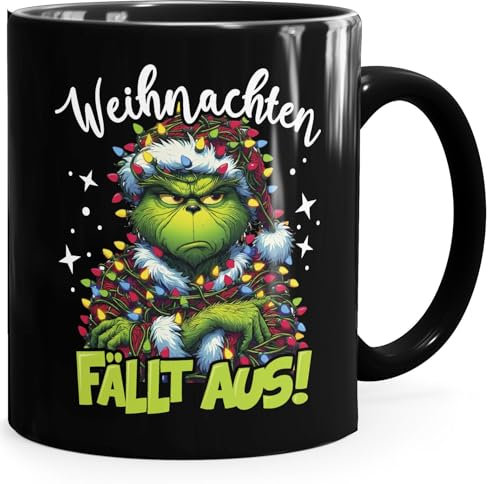 MoonWorks® Tasse Weihnachten fallt aus Grinch Geschenkidee Weihnachtsmuffel Kaffebecher mit Aufdruck Lustig schwarz standard
