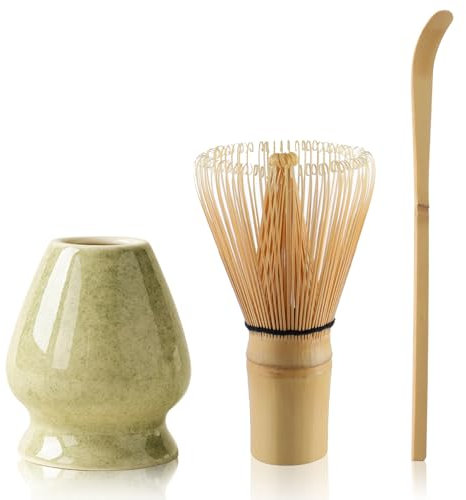 Matcha Set Matcha Besen mit Matcha Löffel Schneebesenhalter, Matcha Tee Set(Matcha Grün)