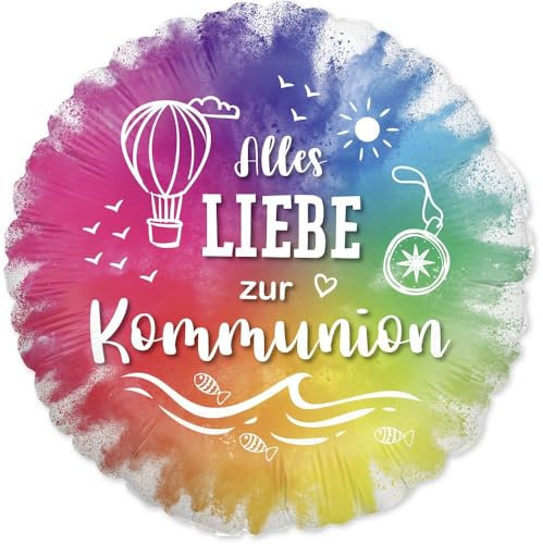 Folienballon Alles Liebe zur Kommunion - Regenbogen Farben - 45 cm