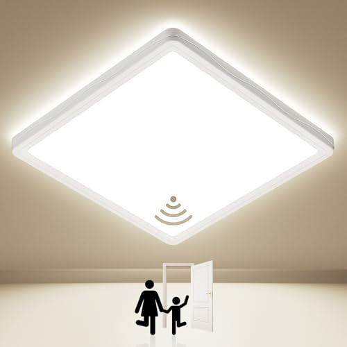 Led Deckenleuchte mit Radar Bewegungsmelder innen - 18W 4000K Weiss Flach Panel Led Deckenlampe Bewegungsmelder Innen Lampe Decke Wandleuchte Wandlampe Sensor Licht für Flur Garage Keller Balkon 22cm