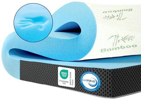 MKS.® 7 cm gel topper 140 x 200 cm H3 – lyxigt Visco madrasskydd för bättre sömn, med ventilerande bambumock för topp, halkfri beläggning, avtagbar och tvättbar