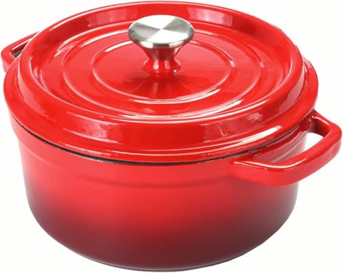 Dutch Ofen Emaille Gusseisen-Topf, Mini Leichte Auflaufschale mit Deckel, Nicht im Rande des runden Haushalts Eintopf langlebiger Topfkoch für Kinder, 18 cm rot
