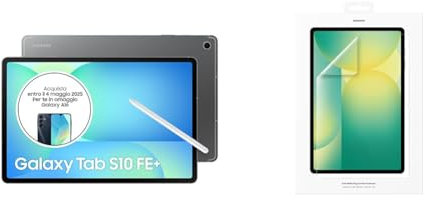 Samsung Galaxy Tab S10 FE+ con Pellicola Protettiva Anti-Riflesso, Android Tablet, Display 13.1LCD, Wifi, RAM 8GB, 128GB, 10.090 mAh, S Pen, Android 15, IP68, Gray [Versione italiana]