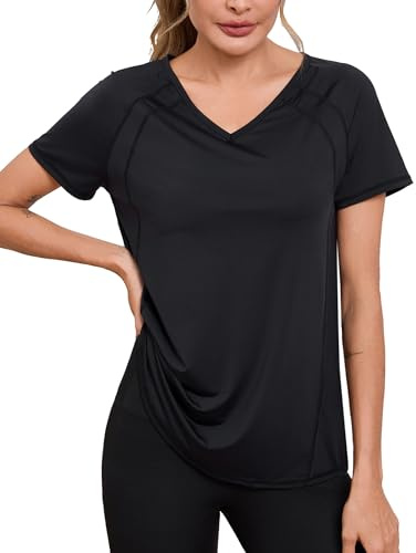 Wayleb UV Shirt Damen V Ausschnitt Kurzarm Sport Top Sommer Leicht | Rückseitige Belüftung, Weicher Griff, Bewegungsfreundlich, Running, Wandern, Gym