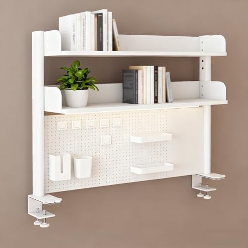 WZYDYDY Klemmbare Schreibtisch Regal, 3 Ebenen Büro Computertisch Zubehör Organizer für Büro, Gaming, Zuhause, Aufhängbar, Klemmregal Mit 20 Zubehörteilen, (Weiß, 60x95cm)