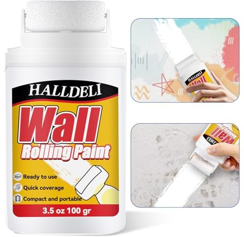 Halldeli Mini Rullo per Ritocchi Parete, Singolo Rullo per Piccole Riparazioni di Graffi e Macchie su Pareti, Vernice Coprente Bianco per Piccole Riparazioni Domestiche