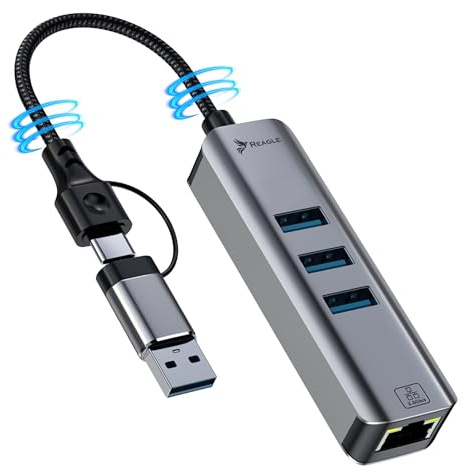 Reagle USB-C to 2.5G Ethernet Adapter, 2.5Gbps LAN RJ45, 3X USB 3.2 Gen1, HUB 4-in-1 Network Adapter for MacBook, iPad Pro, Dell XPS, Surface, Windows & Android