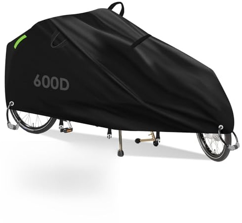 YedZen Lastenrad Abdeckung Extra Lang Einspurig, Wasserdicht 600D Oxford | 285x65x115cm, mit Windfester Befestigung, Reflektierendem, Griff ＆ Schlossöffnung, UV-Beständig Fahrradabdeckung