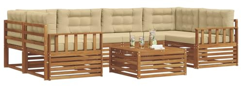 vidaXL Outdoor-Sofagarnitur mit Kissen 8 pcs Natur und Beige, Gartenmöbel, modernes Outdoor-Sofa, strapazierfähiges Set, Terrassen-Lounge und Sitzgruppe