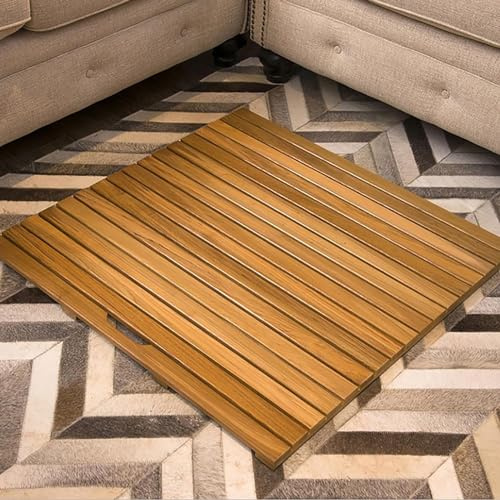Alfombrilla de ducha antideslizante de madera de teca, impermeable, para duchas y spas, plataforma elevada multiusos
