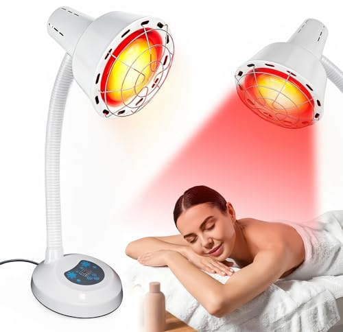 275W Rotlicht Heizlampe, Infrarotlampe, Wärmelampe Temperatur Einstellbar, Rotes Licht Heizung Licht mit Schutzgitter, 10 Stufen Temperatur Einstellbar mit Timer, für entspannende Muskelermüdung