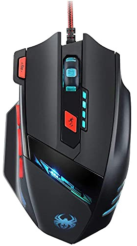 zelotes Gaming Maus kabelgebundene 9200 DPI,8 Programmierbare Tasten,Multi-Modi LED,Gewichtstuning,Ergonomische Design,Gamer Maus mit Kabel,USB-Wired für PC,Laptop,Computer