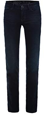 SOCCX Damen Jeans RO:My Regular Fit | Gerades Bein, Normale Leibhöhe, Stretch-Denim Blue Black Used, 28, 34