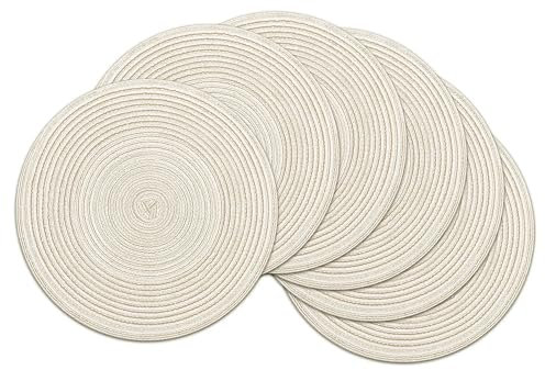 SHACOS Lot de 6 Set de Table Rond Tressé Set de Table Rond en Coton Lavable Résistantes à la Chaleur Décoration pour Restaurant,Table à Manger Cuisine 38cm (Ivoire)