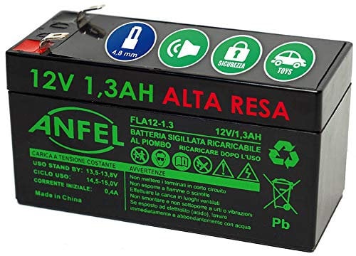 BATTERIA ERMETICA RICARICABILE AL PIOMBO 12 V 1,2 AH 1,3 AH, UPS ATTACCO FASTON 97x43x57mm