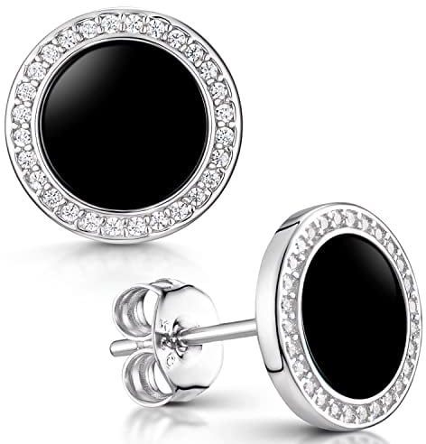 Materia Onyx Ohrstecker schwarz Damen - flache Ohrringe Stecker mit Zirkonia rund SO-394-Onyx