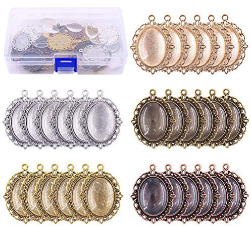 Supvox 60 Stücke Lünette Anhänger Tablett mit Glas Cabochon Rohlinge für Foto Anhänger DIY Halskette Schmuckherstellung