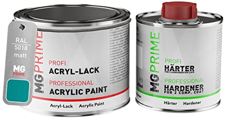 RAL 5018 Türkisblau / Turquoise blue matt Acryl-Lack Dose + Härter 0,75 L