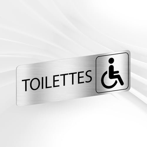 Plaque Signalétique Toilettes Handicapés – Plaque De Porte Adhésive PVC 5 x 15 cm – 20 Couleurs Disponibles (Gris alu brillant)