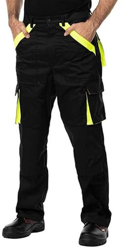 MAZALAT work wear Pantaloni da Lavoro Uomo Multitasche, Taglie Grandi S-3XL, Salopette da Lavoro, Tuta da Lavoro Uomo, Blu, Nero, Bianco, Riflettenti, Nero/Verde Neon, 60