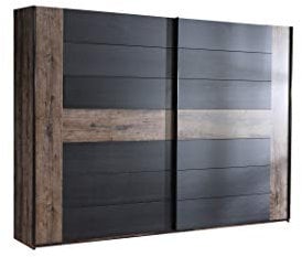 FORTE BELLEVUE Schrank 270, Kleiderschrank, Schwebetürenschrank groß Schlafzimmer 2-türig, Dunkel Holzdekor: Schwarz Eiche / Schlammeiche, 270 cm breit x 210 cm hoch x 61 cm tief